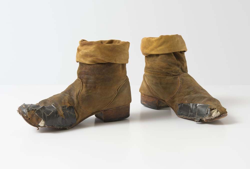 Boots worn by Keith Richards of the Rolling Stones during 1981 Tattoo You tour, ca. 1980, presented to Bill Graham in 1982